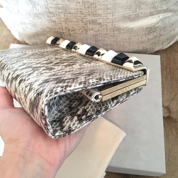 Jimmy Choo Cayla Python Two Tone Studded Clutch - Picture 6 of 8